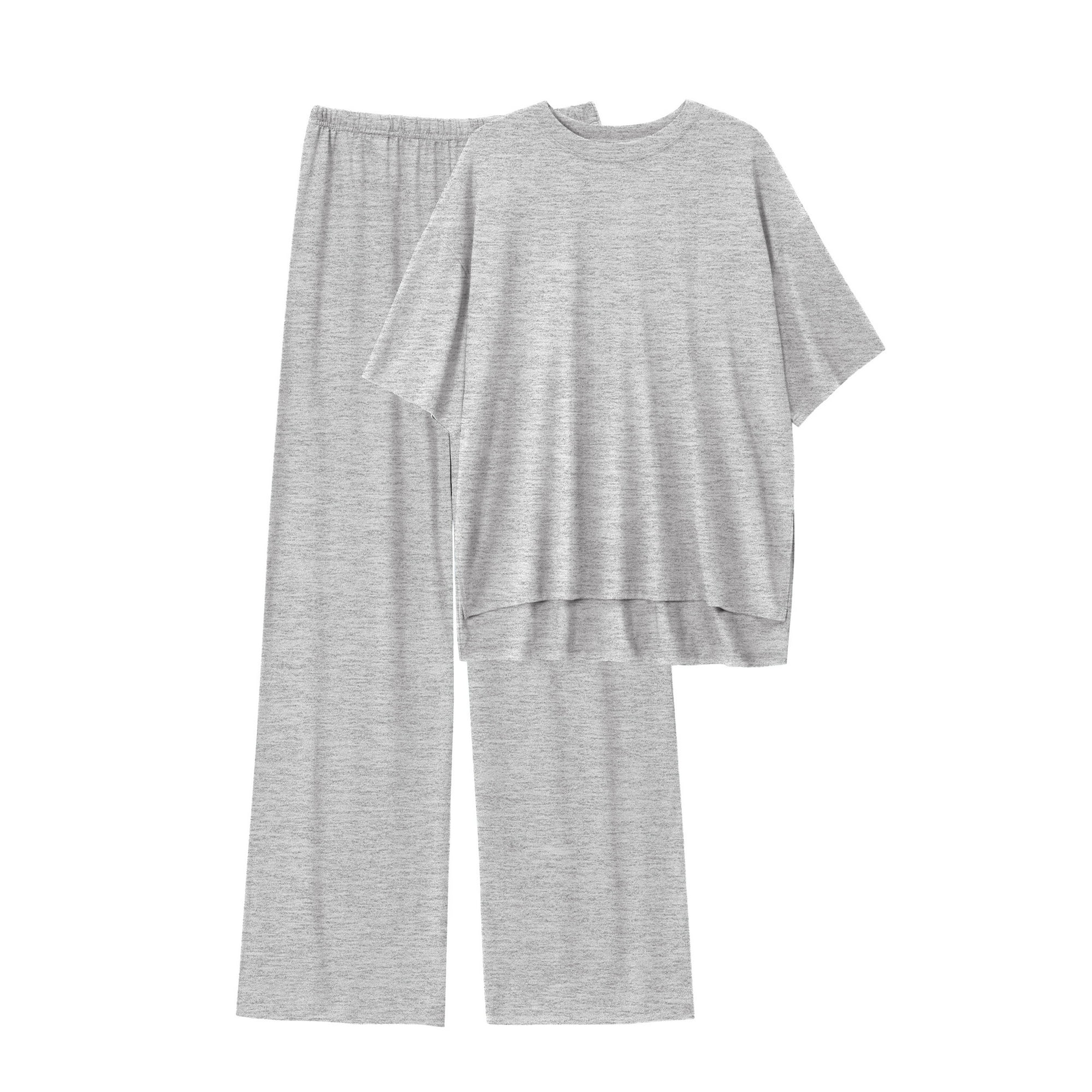 Lounge Sets for Women Knit Short Sleeve Tops and Long Pants Soft Gray - Image 2